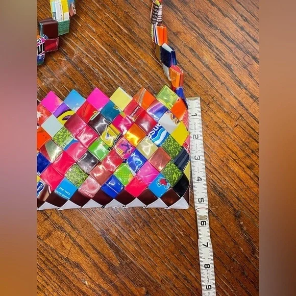 Colorful Candy Wrapper Woven Purse | Eco-Friendly Handmade Shoulder Bag - Picture 8 of 13